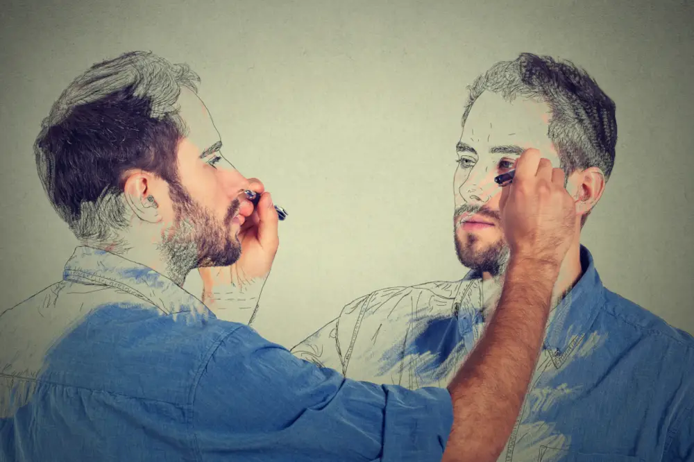 perception as artist drawing himself