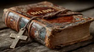 old leather-bound and well-used Bible