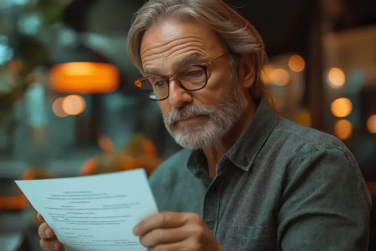 Man pondering document